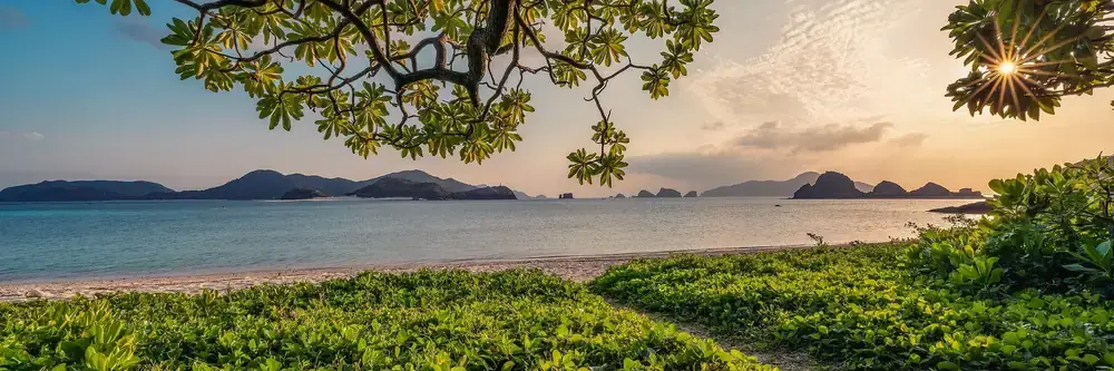 Sunset over a calm bay in Japan