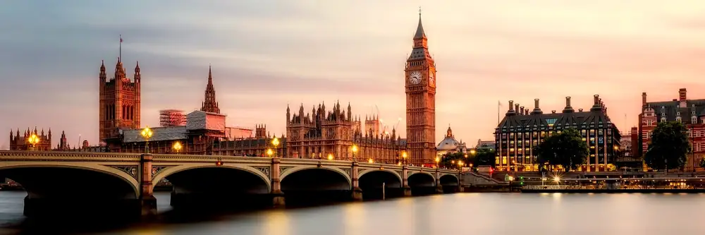 Big Ben and Westminster Bridge at sunset