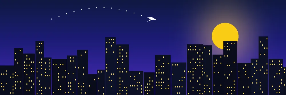 Illustrated Minneapolis skyline at sunset