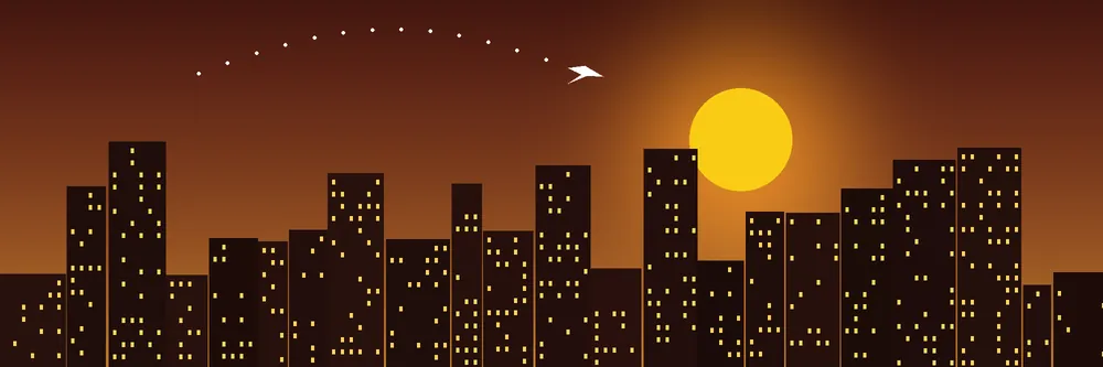 Illustrated Phoenix skyline at sunset